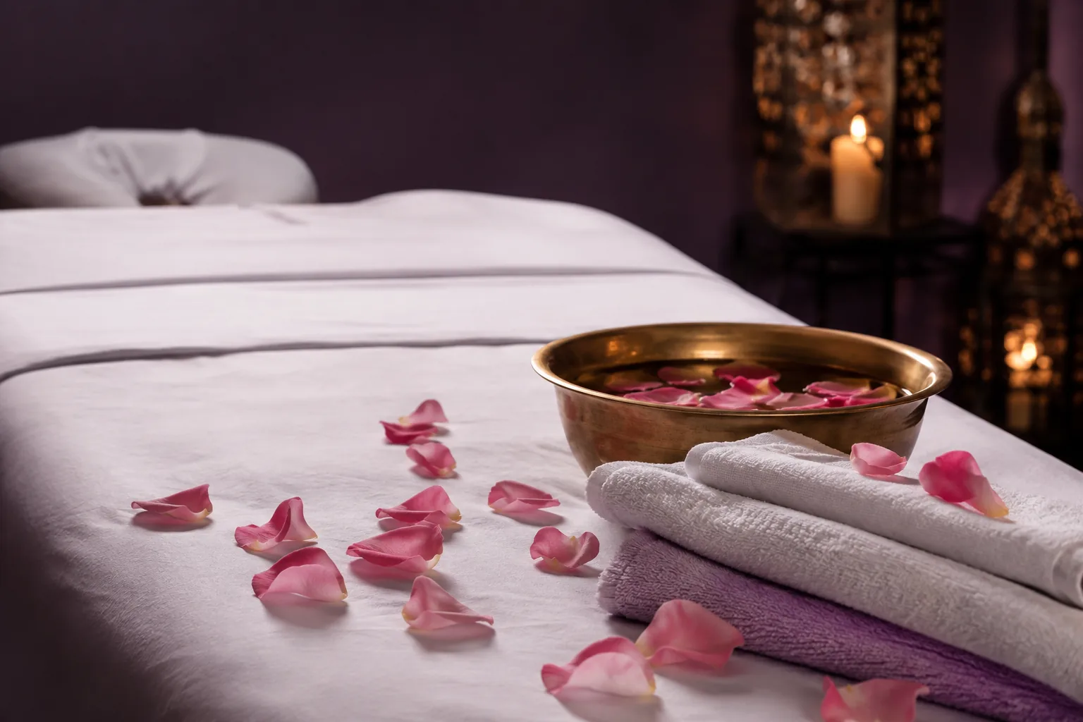 Seans öncesi hazırlanmış masaj masası — Lila Spa, Ortaköy misafirlerine hizmet veren salon